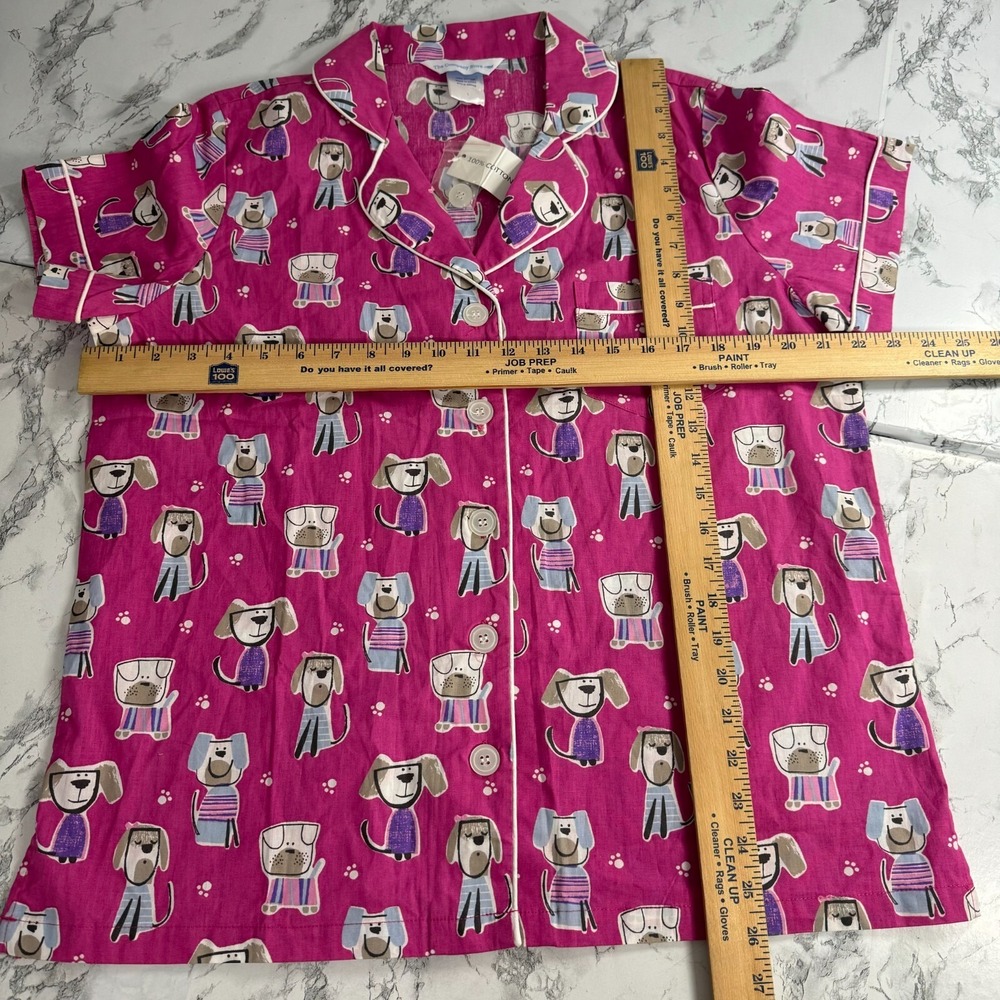 New The Company Store Pajama Top Pink Dog Print Short Sleeve Sleep Lounge Size L - Picture 4 of 10